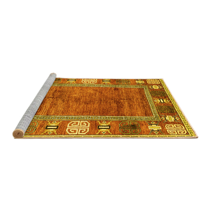 Sideview of Machine Washable Oriental Yellow Modern Rug, wshabs3046yw