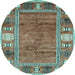 Round Oriental Light Blue Modern Rug, abs3046lblu