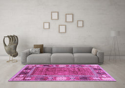 Machine Washable Oriental Purple Modern Area Rugs in a Living Room, wshabs3046pur