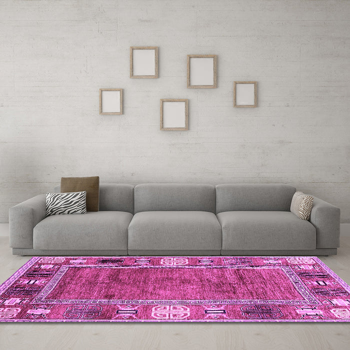 Machine Washable Oriental Purple Modern Area Rugs in a Living Room, wshabs3046pur