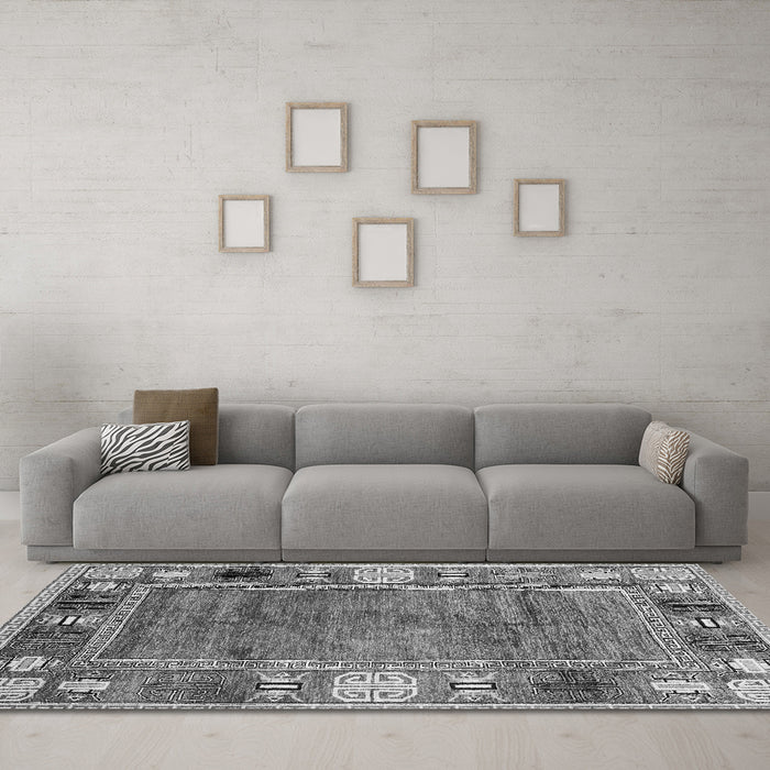Machine Washable Oriental Gray Modern Rug in a Living Room,, wshabs3046gry