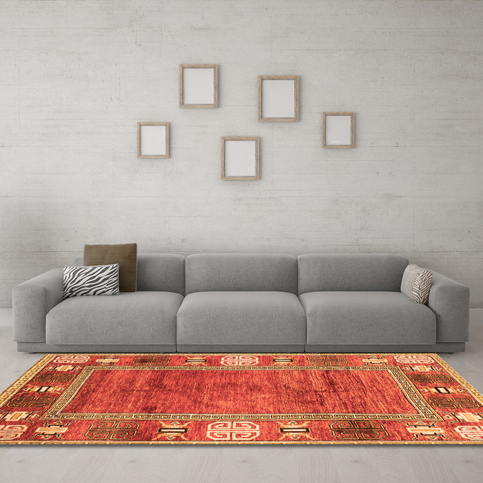 Machine Washable Oriental Orange Modern Area Rugs in a Living Room, wshabs3046org