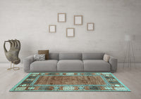 Machine Washable Oriental Light Blue Modern Rug, wshabs3046lblu