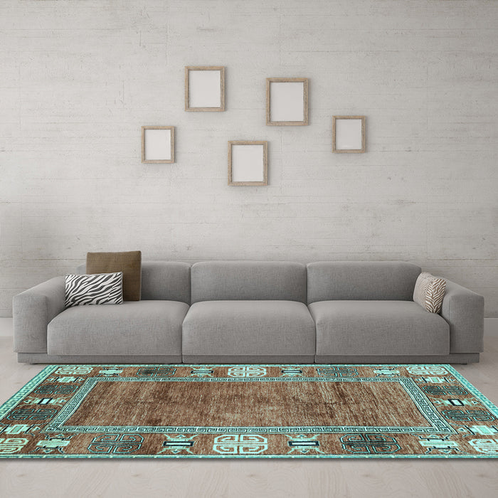 Machine Washable Oriental Light Blue Modern Rug in a Living Room, wshabs3046lblu