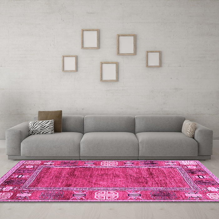 Machine Washable Oriental Pink Modern Rug in a Living Room, wshabs3046pnk