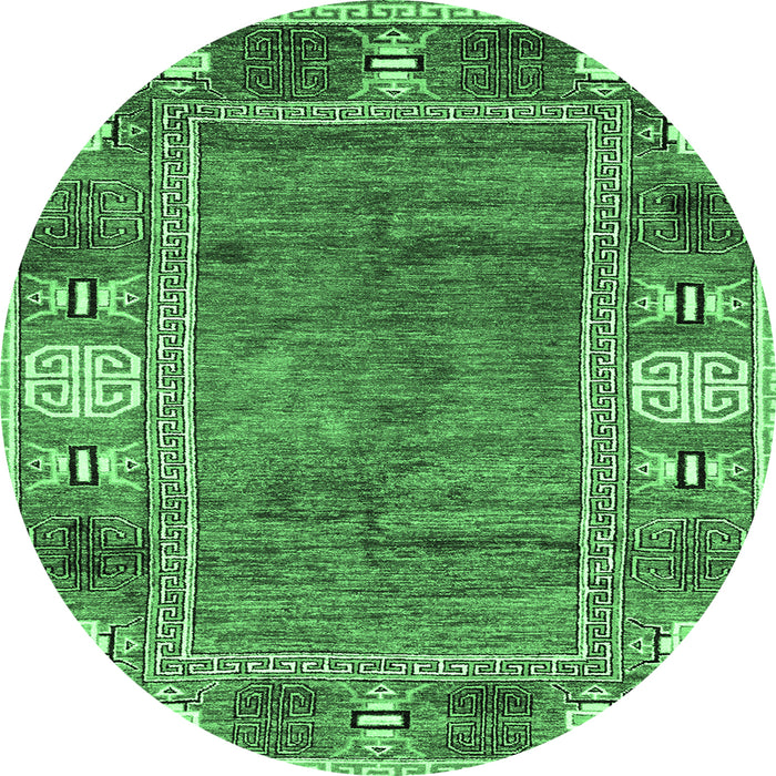 Round Machine Washable Oriental Emerald Green Modern Area Rugs, wshabs3046emgrn