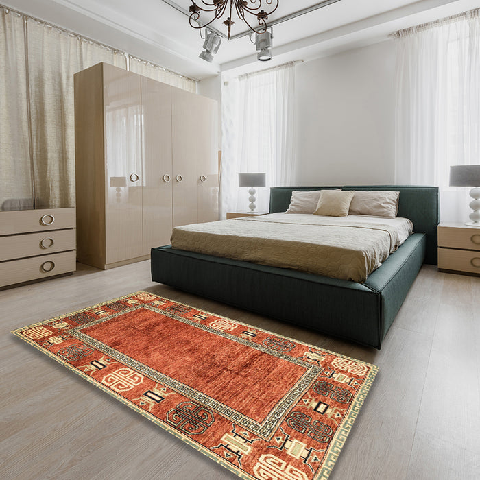 Abstract Red Oriental Rug in a Bedroom, abs3046