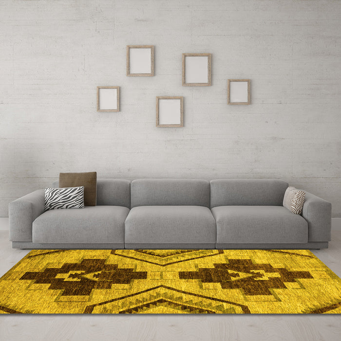 Machine Washable Oriental Yellow Modern Rug in a Living Room, wshabs3049yw