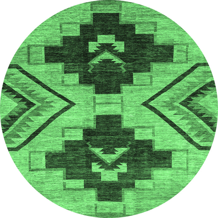 Round Machine Washable Oriental Emerald Green Modern Area Rugs, wshabs3049emgrn