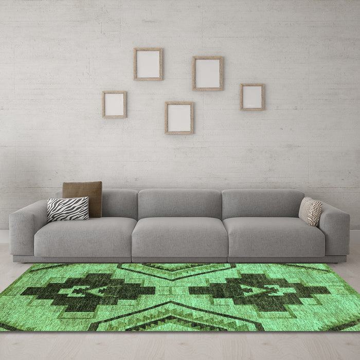 Machine Washable Oriental Turquoise Modern Area Rugs in a Living Room,, wshabs3049turq
