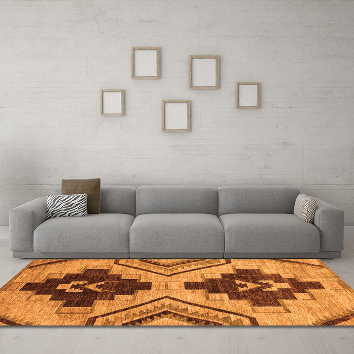 Machine Washable Oriental Orange Modern Area Rugs in a Living Room, wshabs3049org