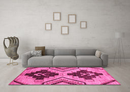 Machine Washable Oriental Pink Modern Rug in a Living Room, wshabs3049pnk