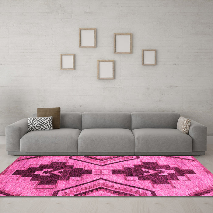 Machine Washable Oriental Pink Modern Rug in a Living Room, wshabs3049pnk