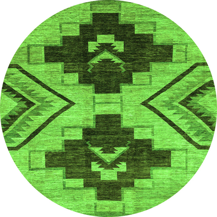 Round Machine Washable Oriental Green Modern Area Rugs, wshabs3049grn