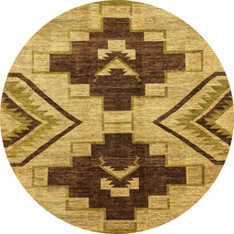 Round Machine Washable Abstract Orange Rug, wshabs3049