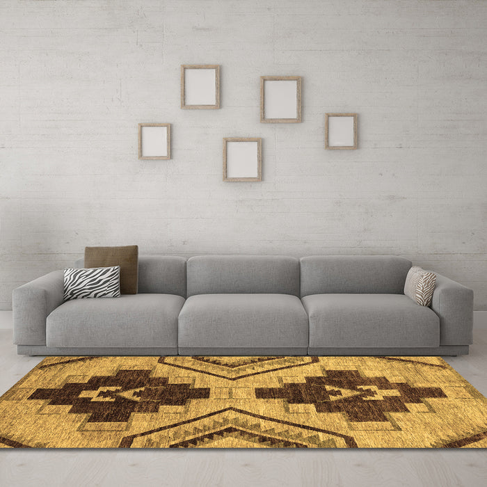 Machine Washable Oriental Brown Modern Rug in a Living Room,, wshabs3049brn