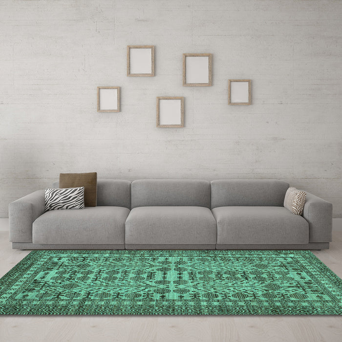 Machine Washable Southwestern Turquoise Country Area Rugs in a Living Room,, wshabs304turq
