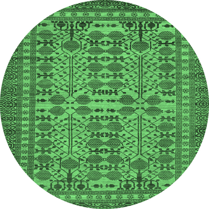 Round Machine Washable Southwestern Emerald Green Country Area Rugs, wshabs304emgrn
