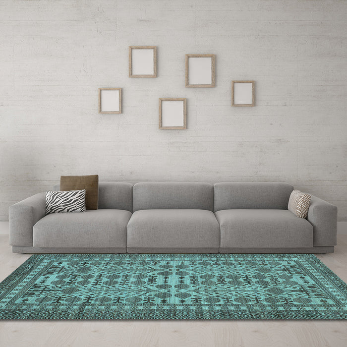 Machine Washable Southwestern Light Blue Country Rug in a Living Room, wshabs304lblu