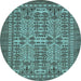 Round Machine Washable Southwestern Light Blue Country Rug, wshabs304lblu