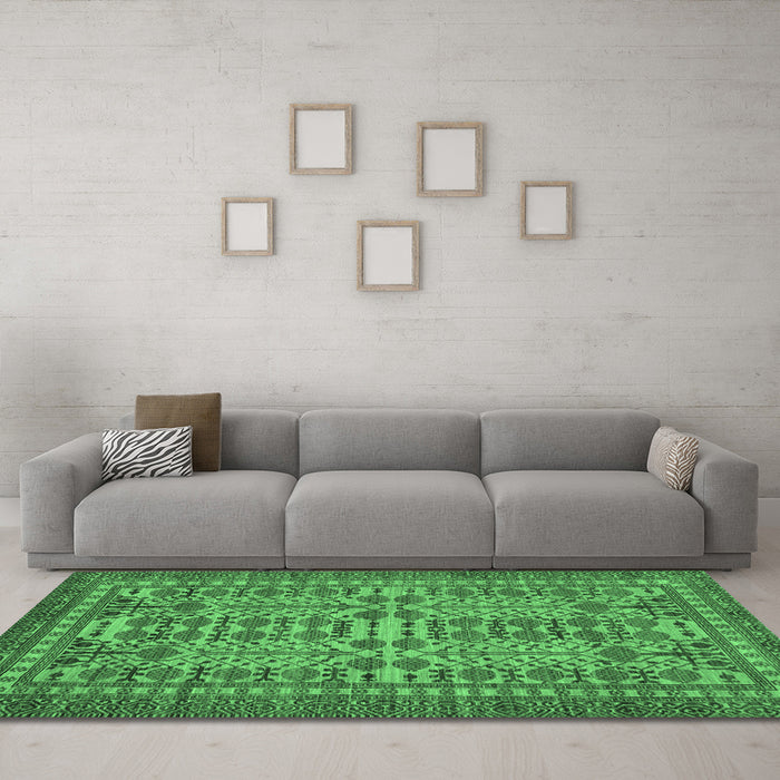 Machine Washable Southwestern Emerald Green Country Area Rugs in a Living Room,, wshabs304emgrn