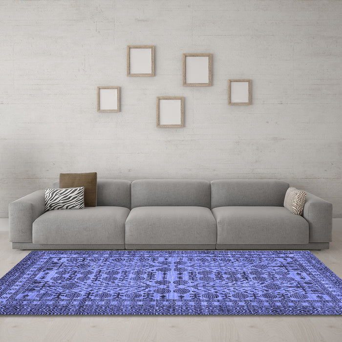 Machine Washable Southwestern Blue Country Rug in a Living Room, wshabs304blu