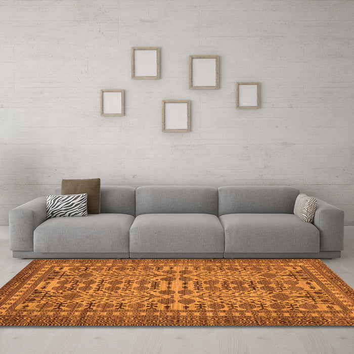 Machine Washable Southwestern Orange Country Area Rugs in a Living Room, wshabs304org