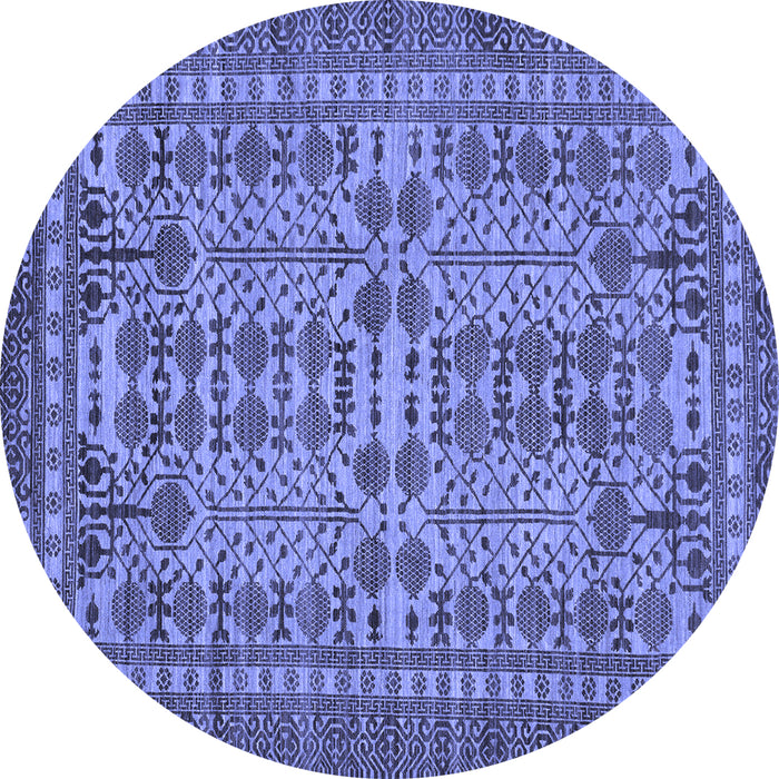 Round Machine Washable Southwestern Blue Country Rug, wshabs304blu
