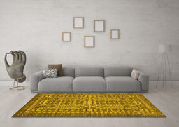 Machine Washable Southwestern Yellow Country Rug in a Living Room, wshabs304yw