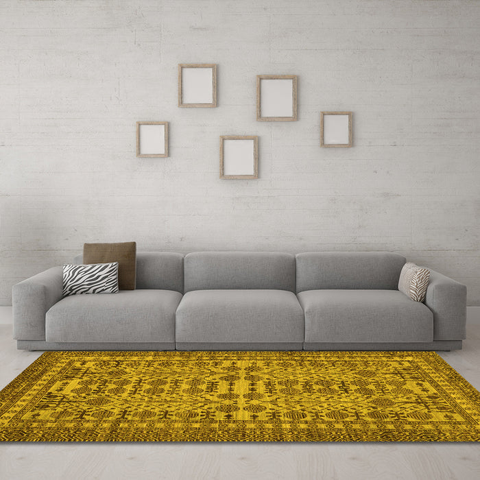Machine Washable Southwestern Yellow Country Rug in a Living Room, wshabs304yw
