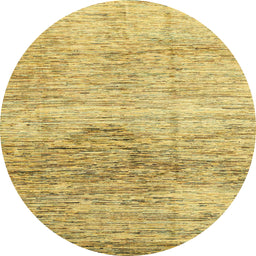 Round Machine Washable Abstract Yellow Rug, wshabs3050