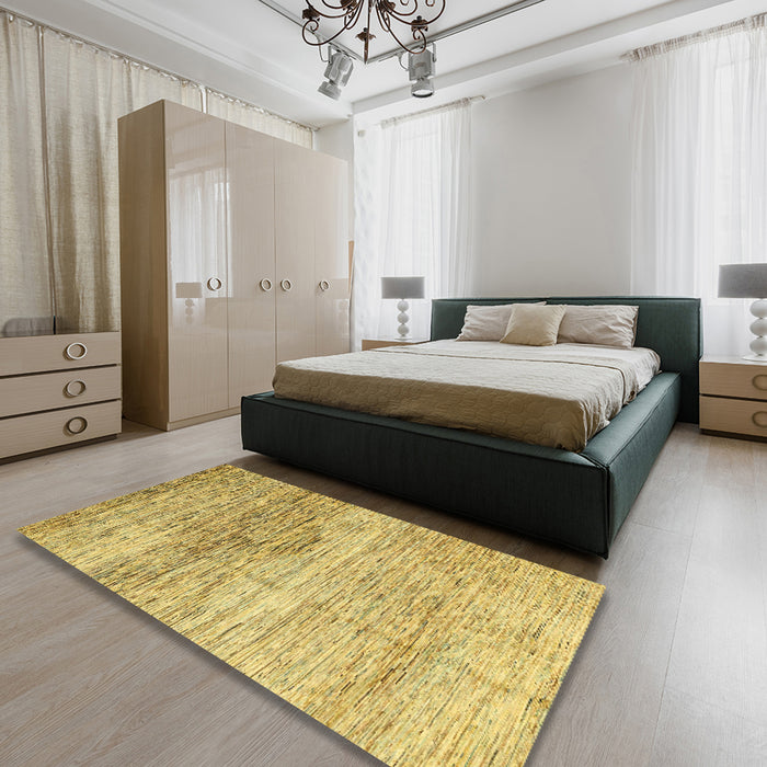 Abstract Bold Yellow Modern Rug in a Bedroom, abs3050