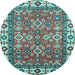 Round Oriental Light Blue Traditional Rug, abs3052lblu