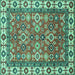 Square Machine Washable Oriental Turquoise Traditional Area Rugs, wshabs3052turq