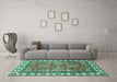 Machine Washable Oriental Turquoise Traditional Area Rugs in a Living Room,, wshabs3052turq