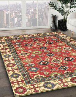 Abstract Red Oriental Rug in Family Room, abs3052