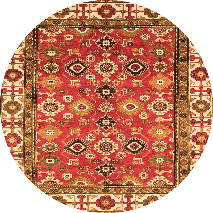 Round Machine Washable Oriental Orange Traditional Area Rugs, wshabs3052org