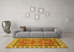 Machine Washable Oriental Yellow Traditional Rug in a Living Room, wshabs3052yw