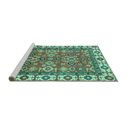 Sideview of Machine Washable Oriental Turquoise Traditional Area Rugs, wshabs3052turq