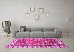 Machine Washable Oriental Pink Traditional Rug in a Living Room, wshabs3052pnk