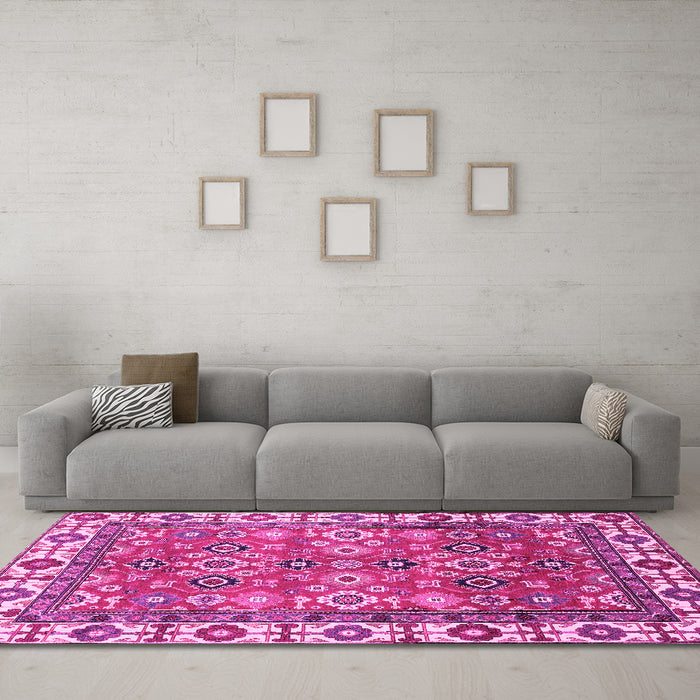 Machine Washable Oriental Pink Traditional Rug in a Living Room, wshabs3052pnk