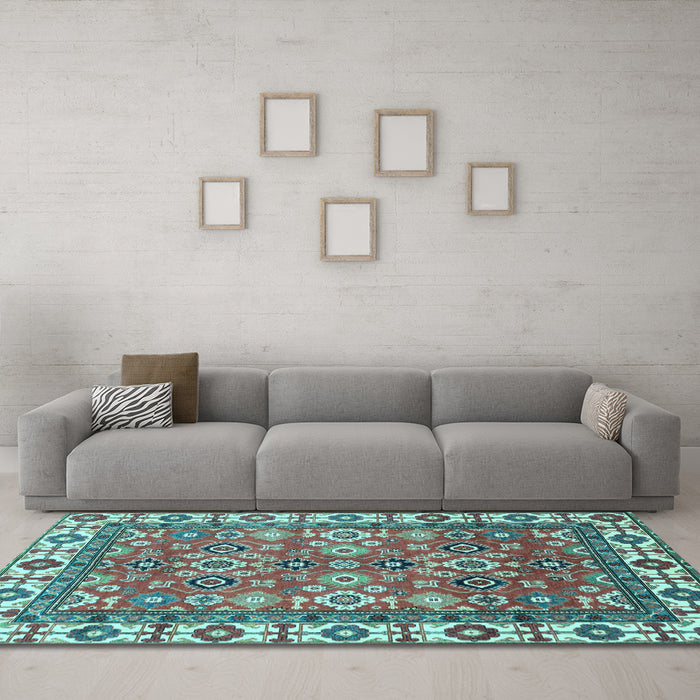 Machine Washable Oriental Light Blue Traditional Rug in a Living Room, wshabs3052lblu