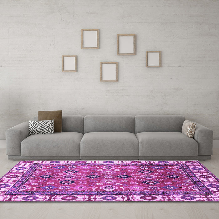 Machine Washable Oriental Purple Traditional Area Rugs in a Living Room, wshabs3052pur
