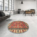 Round Abstract Red Oriental Rug in a Office, abs3052