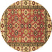 Round Machine Washable Oriental Brown Traditional Rug, wshabs3052brn