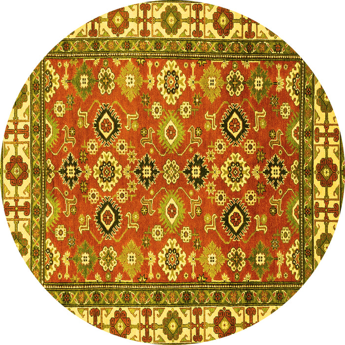 Round Machine Washable Oriental Yellow Traditional Rug, wshabs3052yw