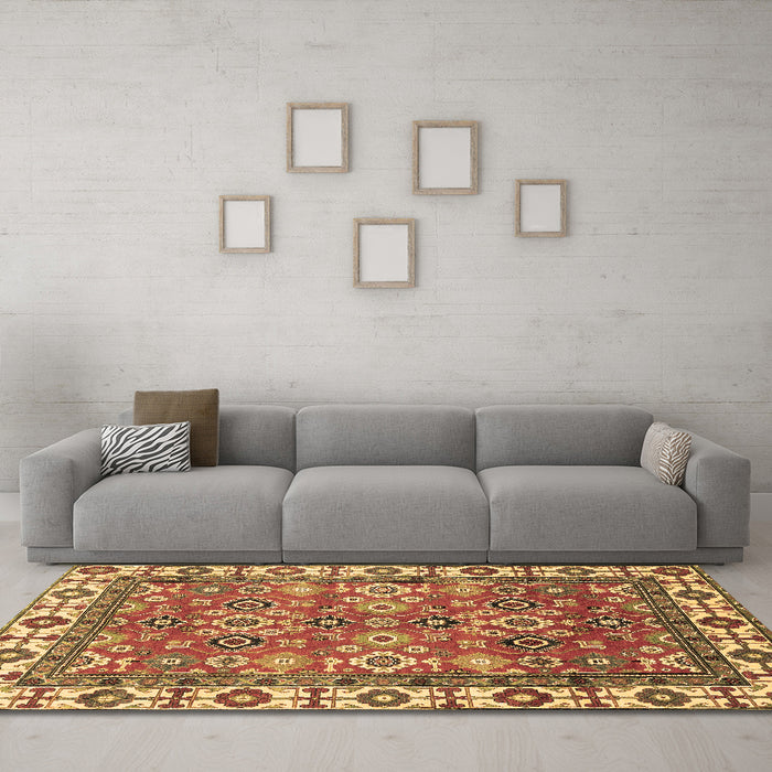 Machine Washable Oriental Brown Traditional Rug in a Living Room,, wshabs3052brn