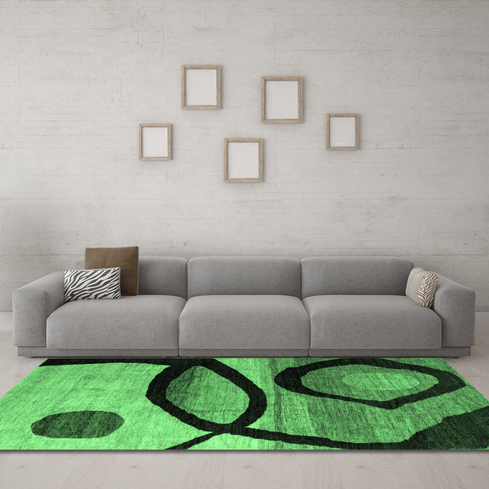 Machine Washable Abstract Emerald Green Modern Area Rugs in a Living Room,, wshabs3053emgrn