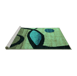 Sideview of Machine Washable Abstract Turquoise Modern Area Rugs, wshabs3053turq