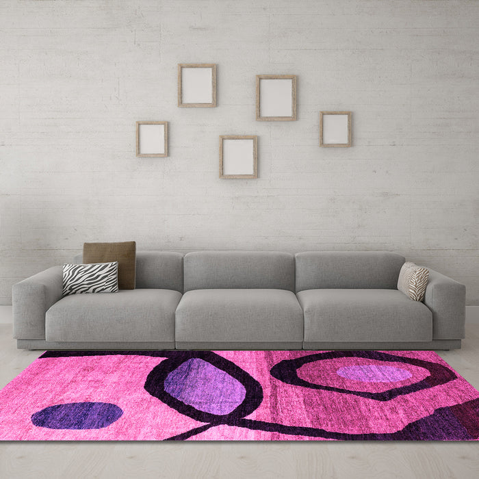 Machine Washable Abstract Pink Modern Rug in a Living Room, wshabs3053pnk